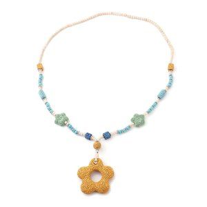 NEW Multi-Color Lava Rock and Howlite Beaded Necklace, Flower Lave Rock Charm